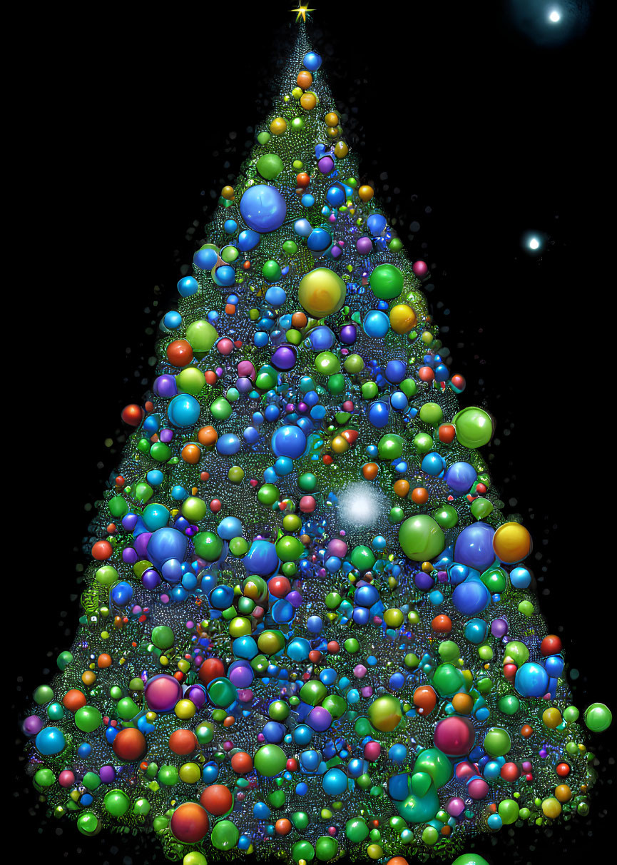 Vibrant Christmas tree baubles on dark background