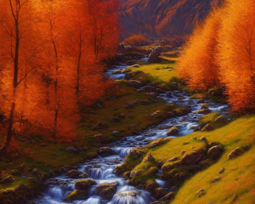 Scenic autumn landscape with stream and colorful trees