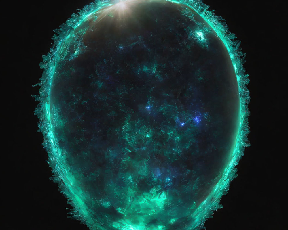 Colorful Egg-shaped Celestial Body with Turquoise Energy Spikes