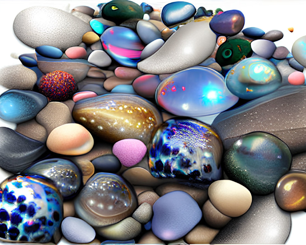 Vibrant 3D-rendered rocks and pebbles with diverse textures