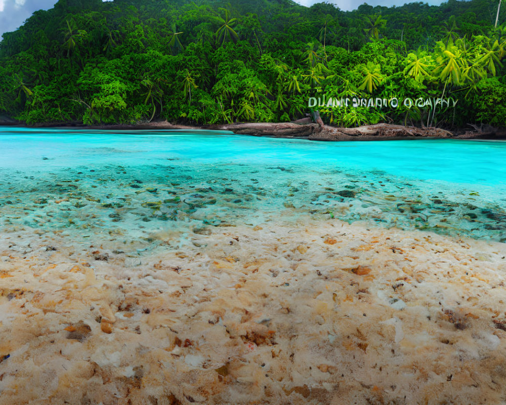 Scenic Beach with Crystal Clear Shallow Waters and Tropical Forest