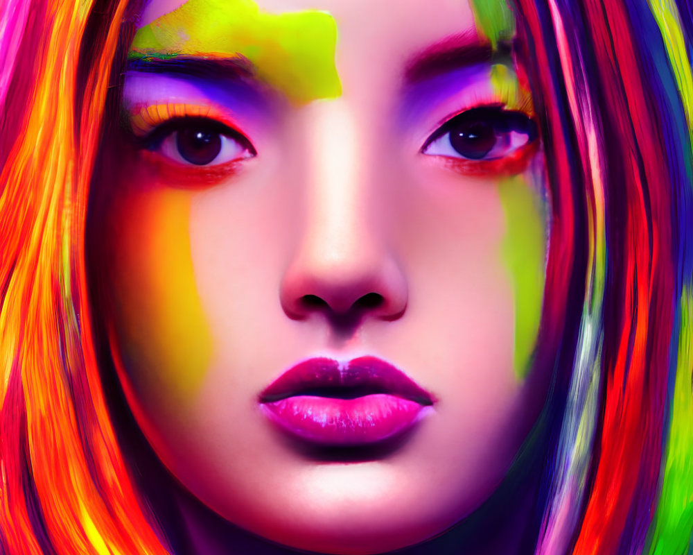 Colorful digital artwork: Woman's face with rainbow palette.
