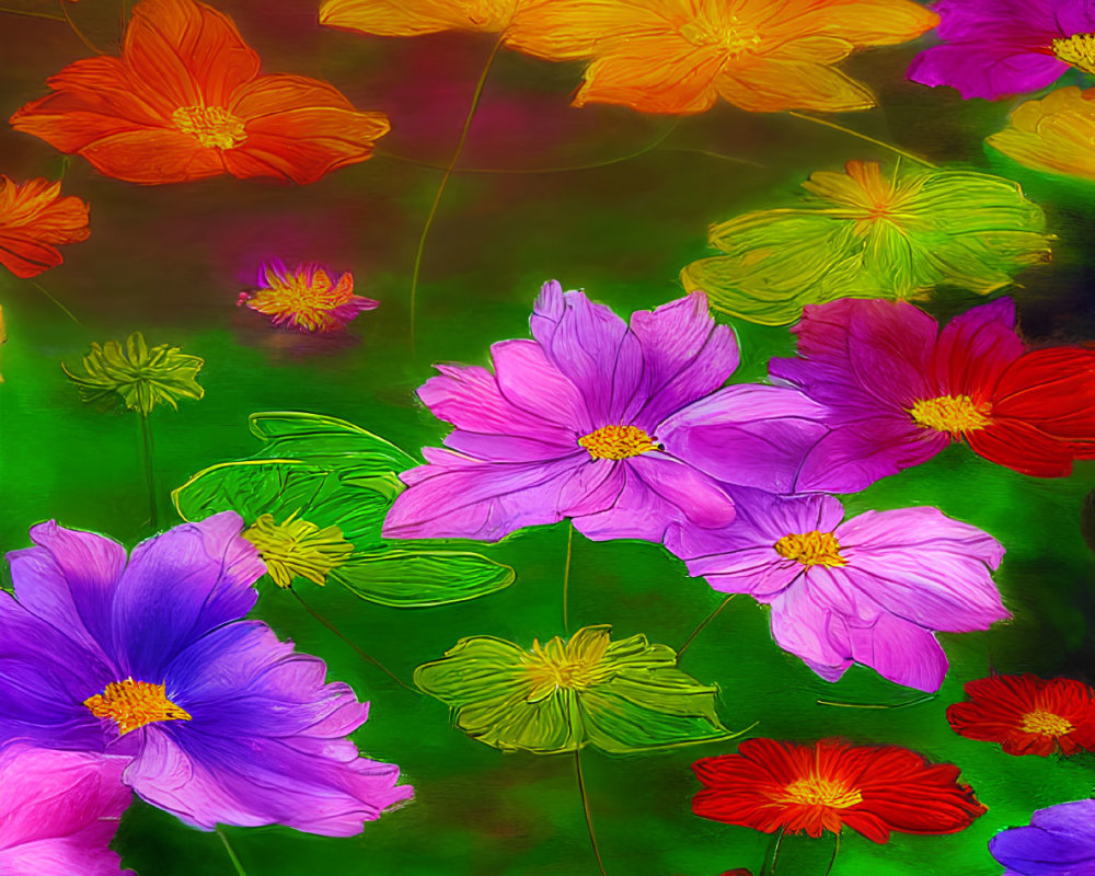 Colorful Vertical Display of Cosmos Flowers with Blurred Background