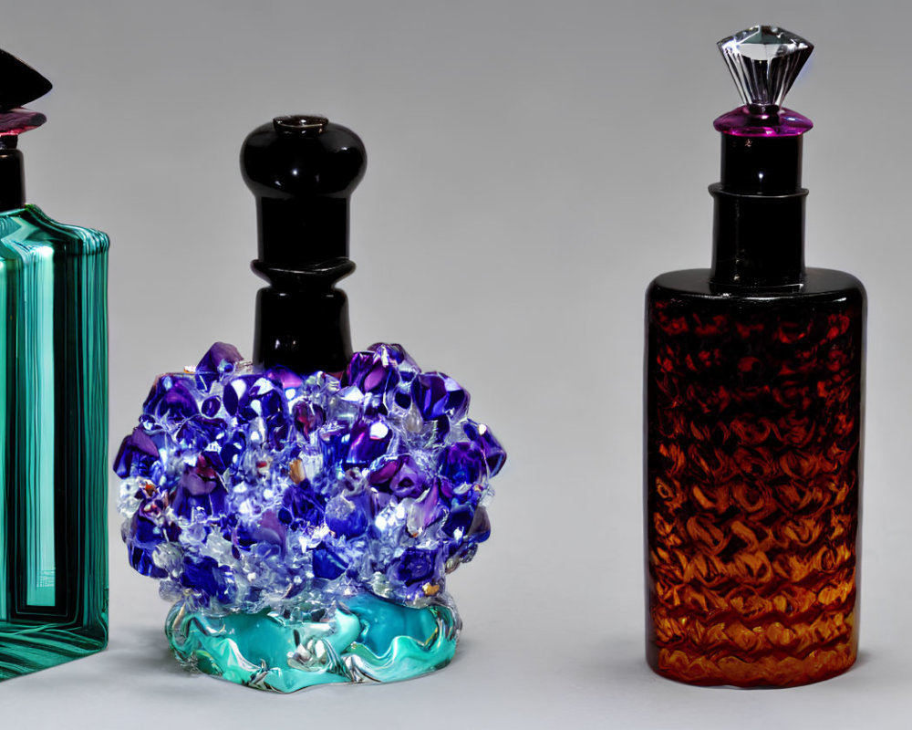 Decorative Glass Bottles with Intricate Designs and Vibrant Colors