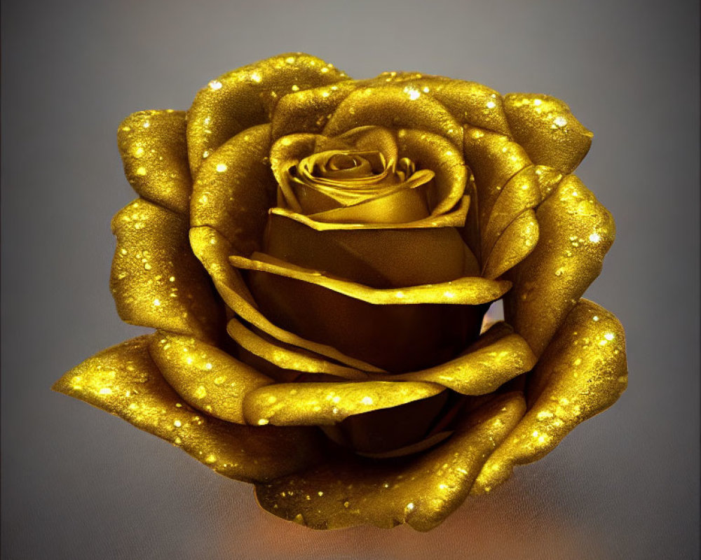 Golden Rose with Glittering Petals on Textured Background