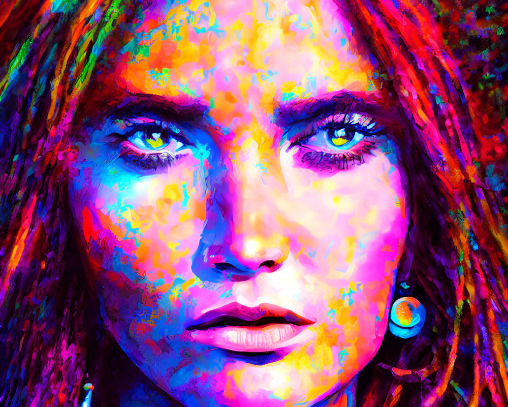 Colorful Abstract Portrait of Woman with Intense Eyes