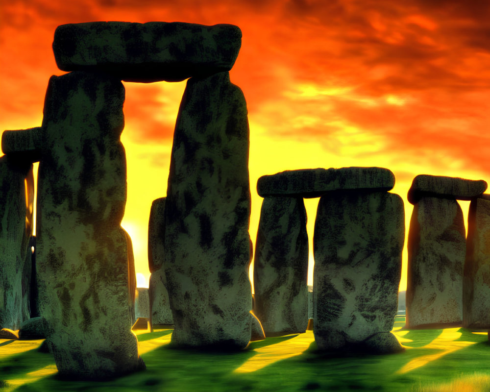 Ancient Stonehenge at Sunset with Sunbeams
