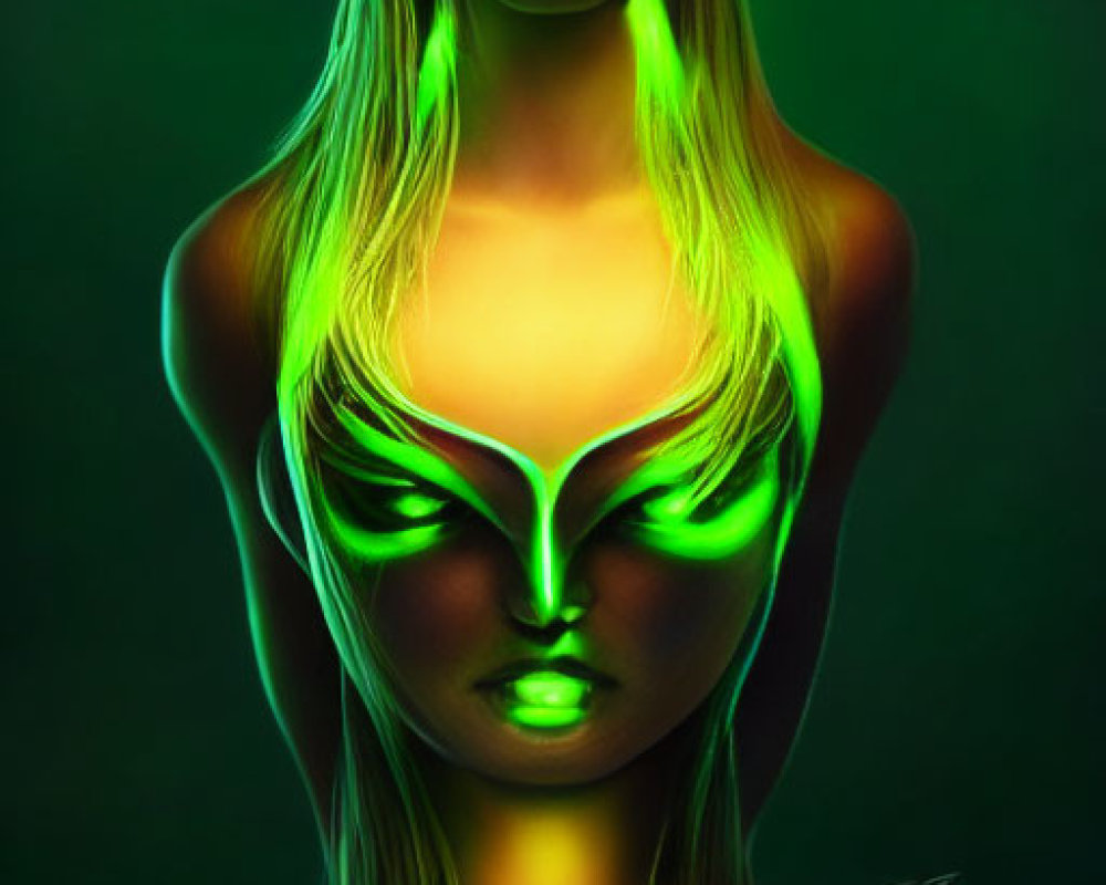 Neon Green and Black Alien Body Paint on Dark Background