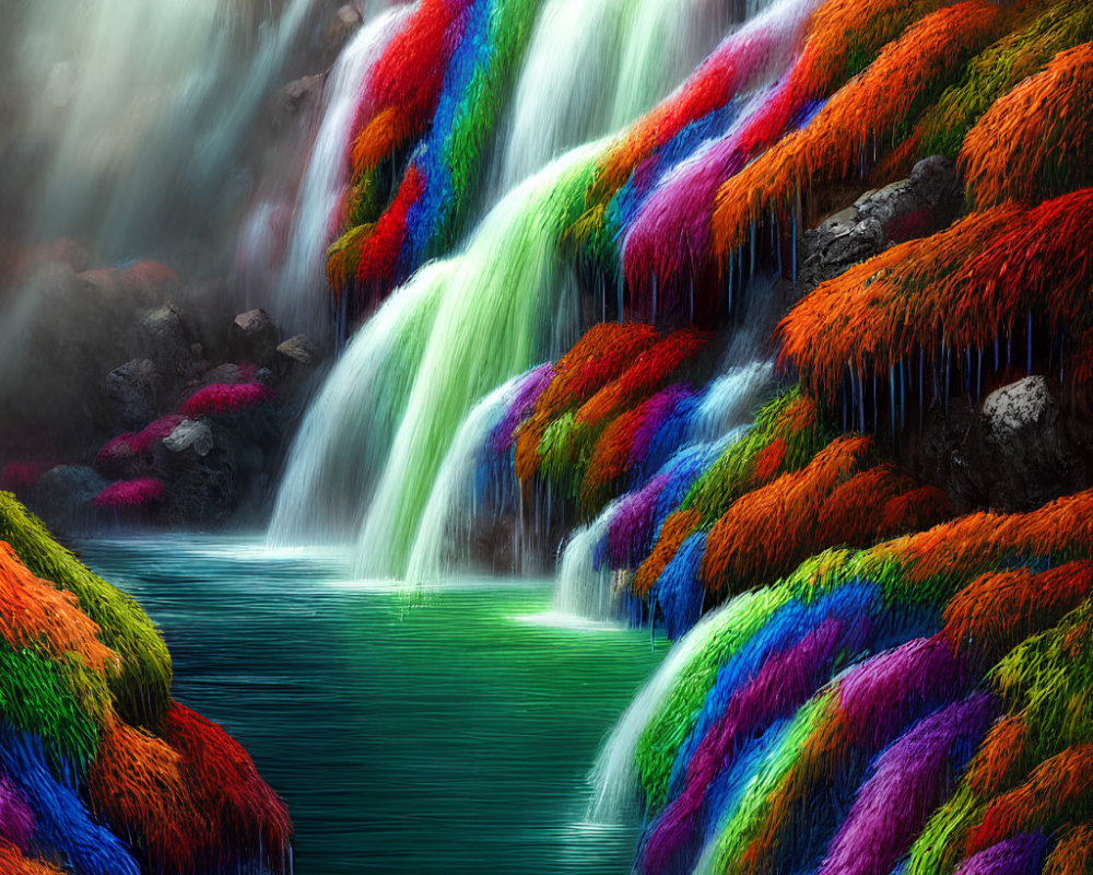 Multicolored Waterfall with Rainbow Foliage and Emerald Pool