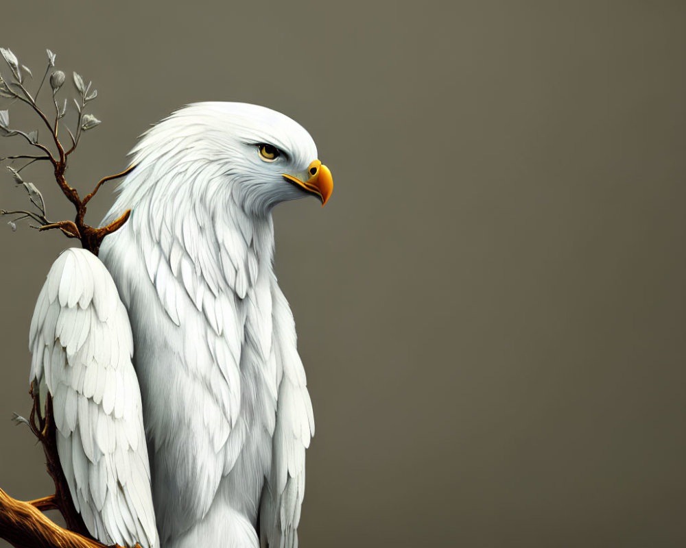 White Eagle with Yellow Beak Perched on Branch