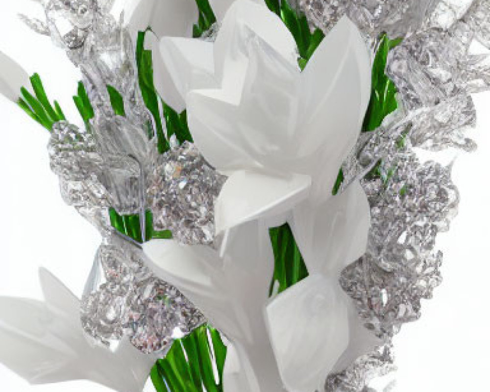 Crystal Vase with White Tulips and Sparkling Embellishments