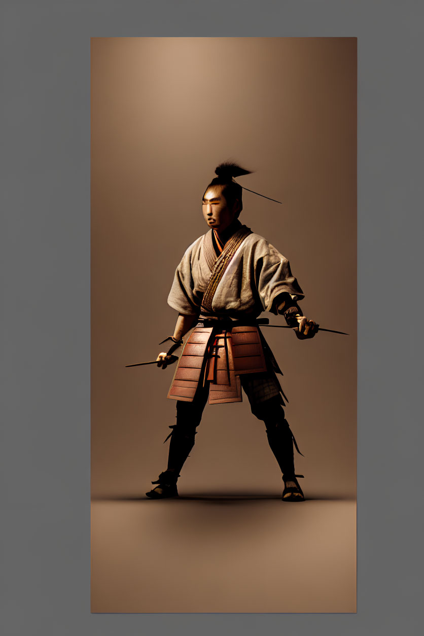 Traditional Samurai Armor with Sword on Gradient Background