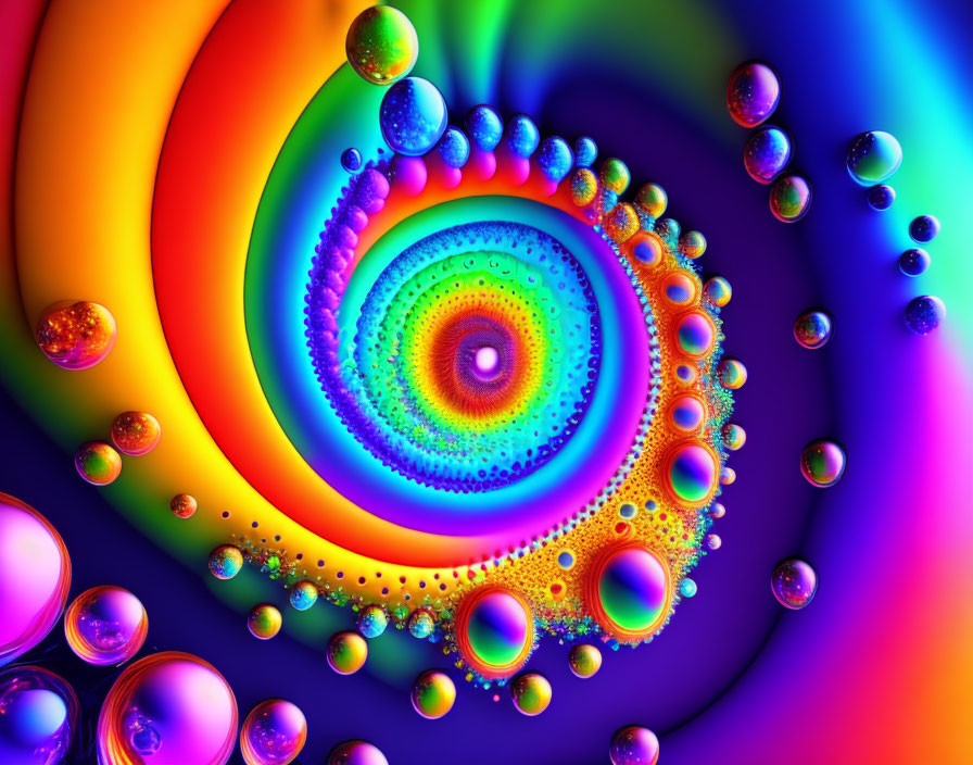 Colorful Spiral Fractal with Rainbow Spectrum on Blue Background
