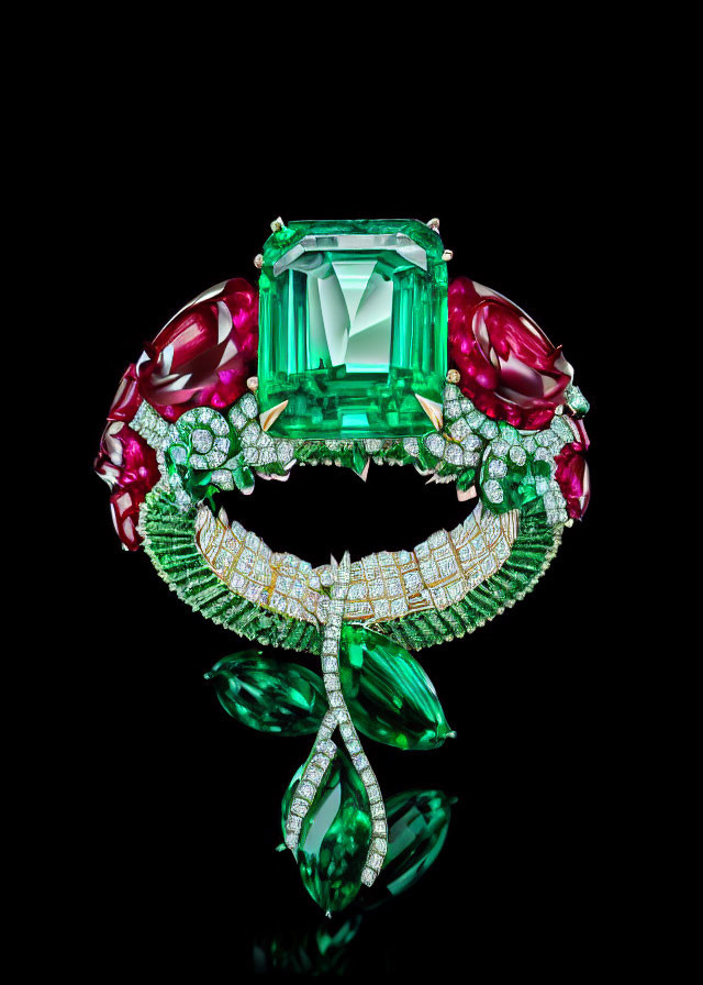 Luxurious Bracelet with Emerald, Diamonds, Rubies & Green Gemstones