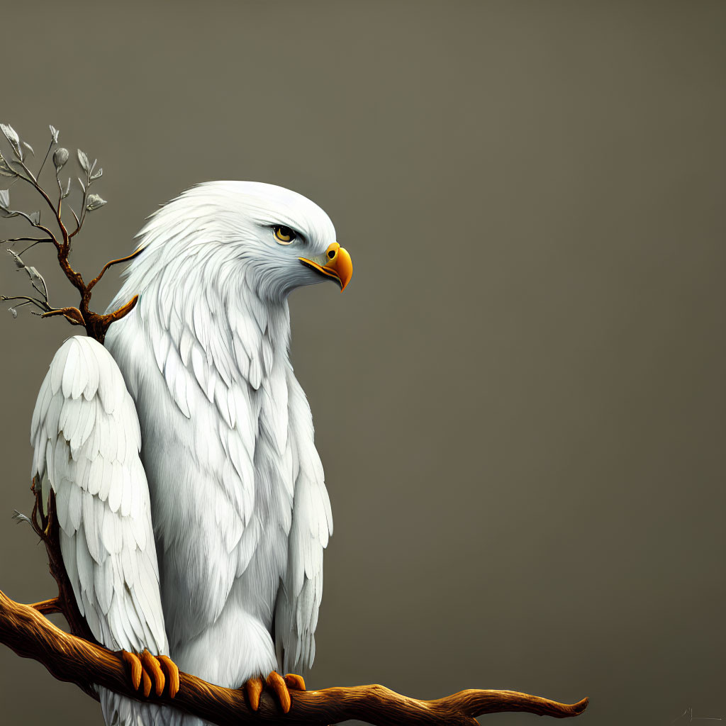 White Eagle with Yellow Beak Perched on Branch