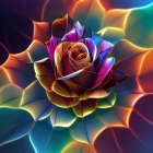 Multicolored rose with vibrant gradients of blues, reds, yellows, and purples