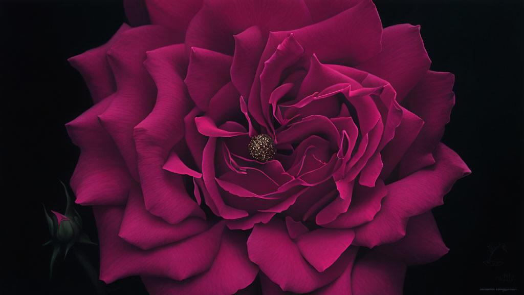 Detailed Close-Up of Vibrant Pink Rose with Intricate Petals on Dark Background