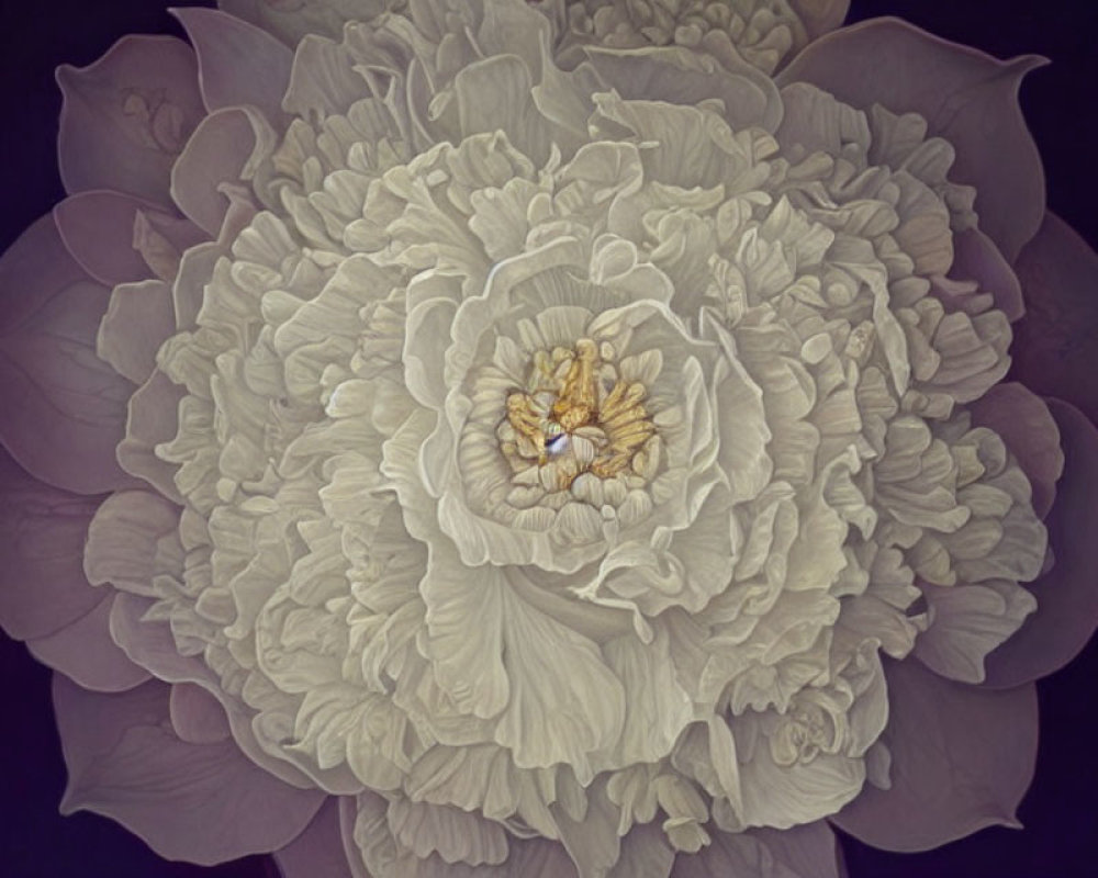 Detailed Illustration of Large Peony Flower in Cream and Pale Yellow