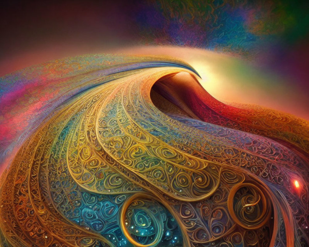 Colorful Abstract Digital Artwork with Swirling Rainbow Patterns