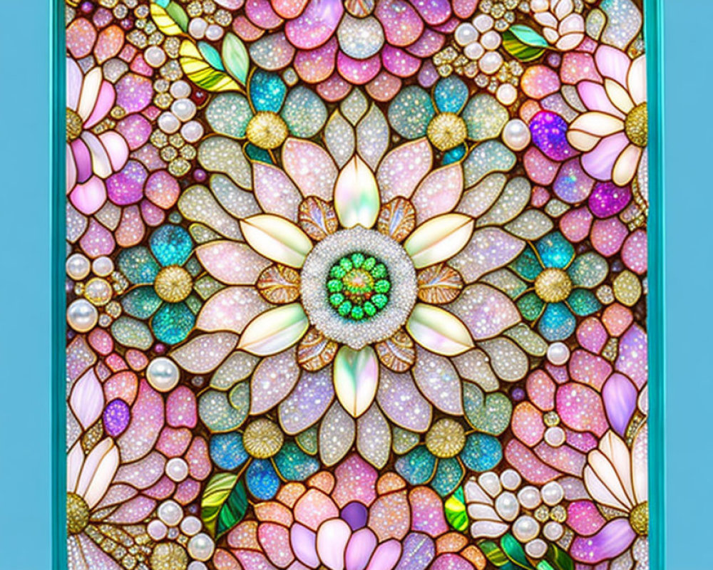 Symmetrical Floral Pattern with Jewel-like Accents