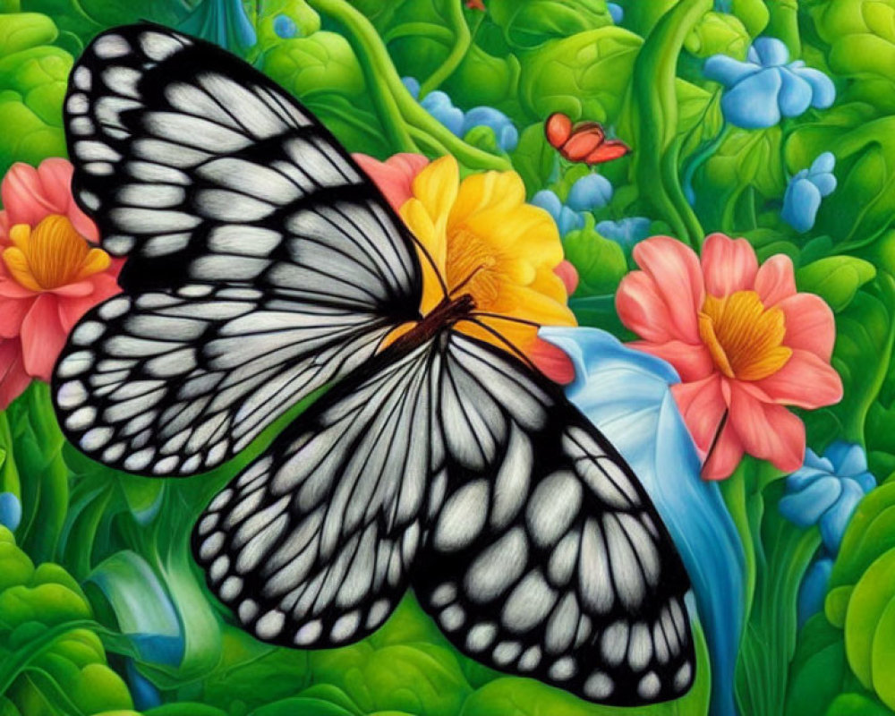 Colorful flowers and butterfly in digital artwork