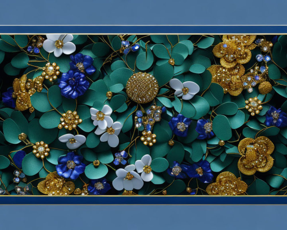 Artistic Jewel-Toned Flower Arrangement on Blue Background