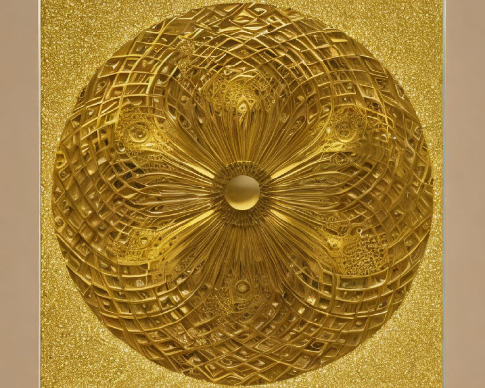 Intricate Golden Mandala with Geometric Patterns on Glitter Background