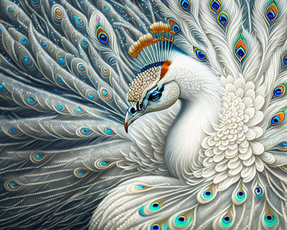 Colorful Peacock Digital Artwork Featuring Rich Blues, Greens, and Gold