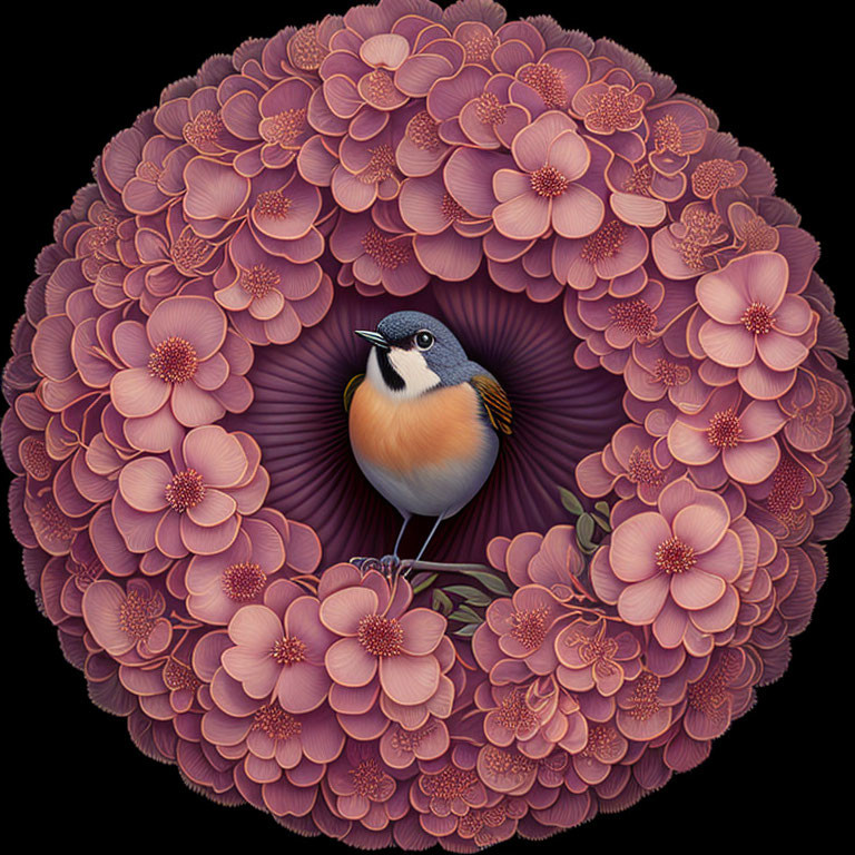 Bird in a Floral Wreath