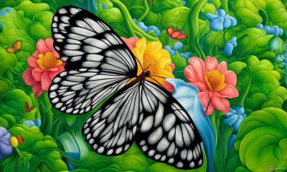 Colorful flowers and butterfly in digital artwork