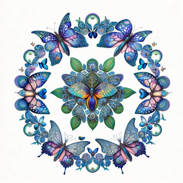 Colorful Symmetrical Butterfly Illustration with Circular Frame