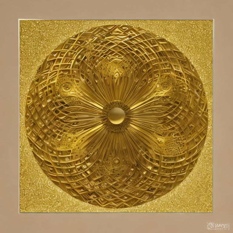 Intricate Golden Mandala with Geometric Patterns on Glitter Background