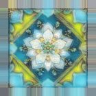 Colorful Mandala with White Lotus and Gold Turquoise Patterns