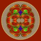 Colorful Mandala with Floral & Geometric Patterns on Red Background