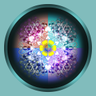 Detailed Mandala Pattern in Blue, Purple, and Gold on Turquoise Background