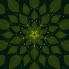 Symmetrical leaf patterns with luminescent butterfly on dark green background