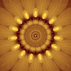 Intricate golden fractal flower on red background