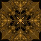 Symmetric golden fractal design with intricate patterns and spherical elements