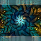 Colorful digital artwork of stylized flowers and peacock feathers with intricate patterns.