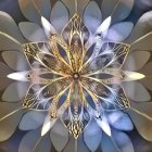 Detailed 3D digital lotus flower with jewel-toned petals and golden designs