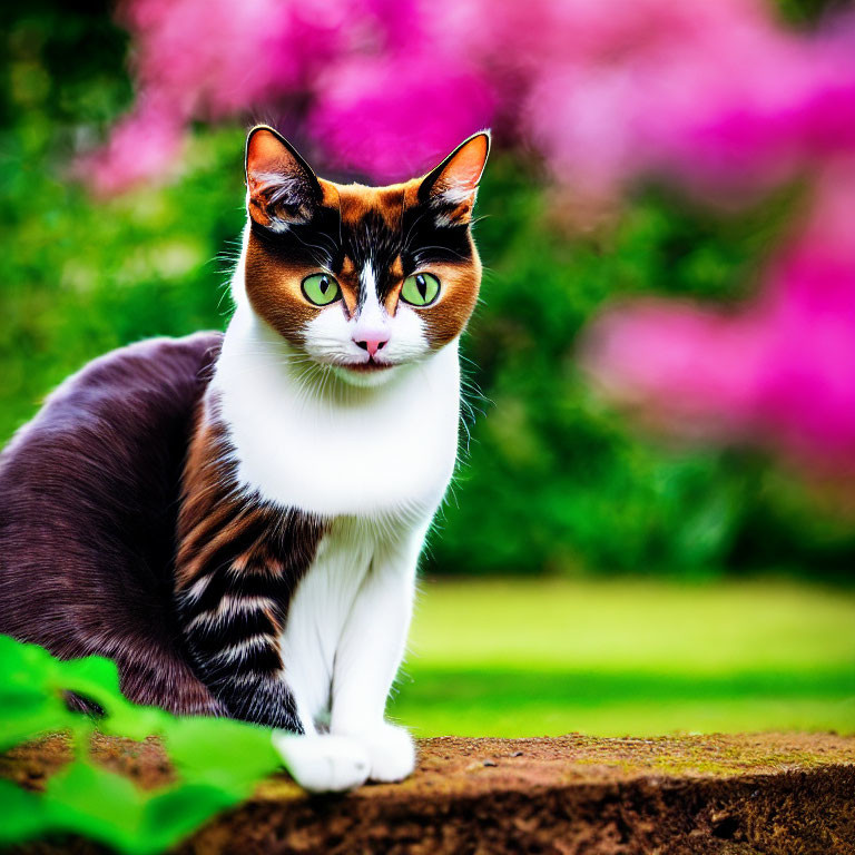 Calico Cat with Orange Eyes in Outdoor Setting