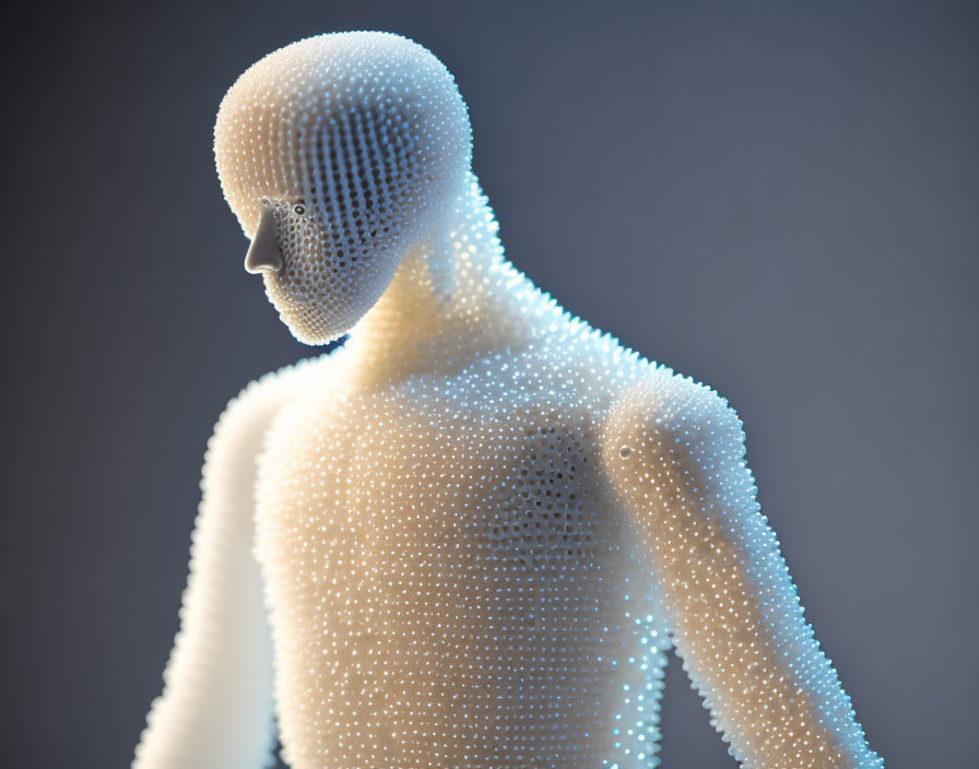 White Sphere Human Figure Mesh Structure on Grey Background