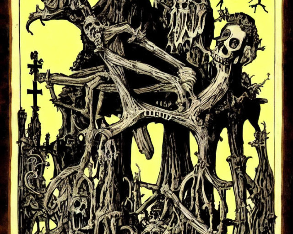 Detailed Gothic Skeleton Illustration in Twisted Tree Scene