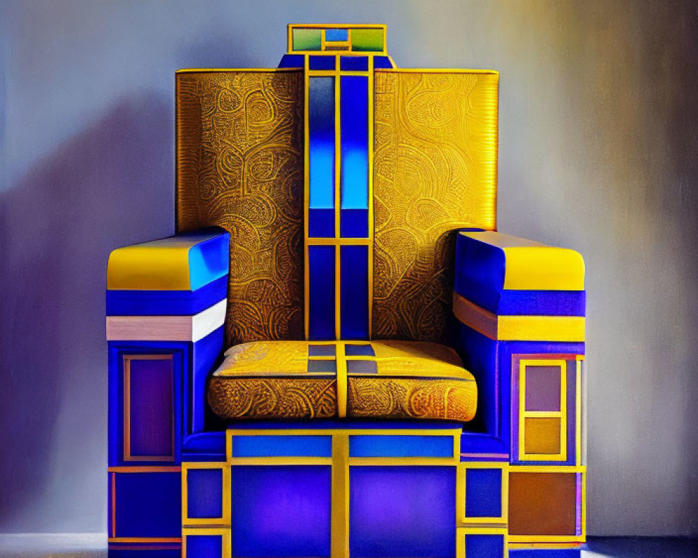 Colorful Geometric Armchair with High Backrest in Art Deco Style