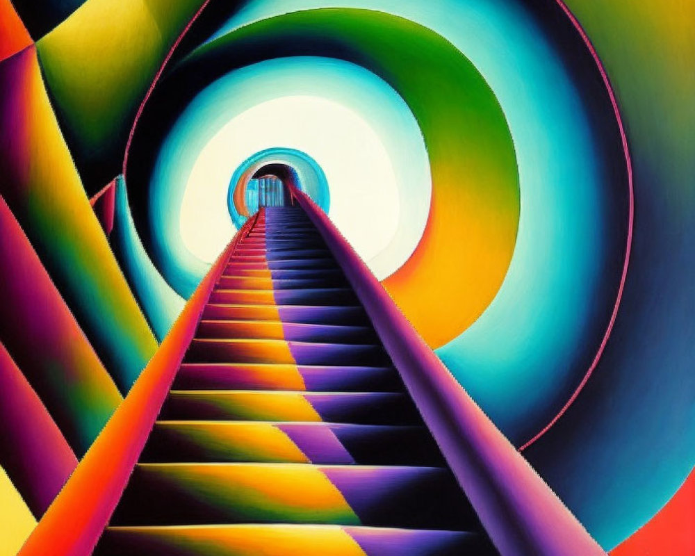 Colorful Spiral Staircase Painting with Circular Opening