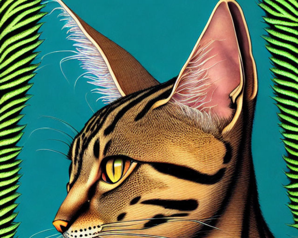 Sleek Cat Illustration with Prominent Whiskers and Striped Fur