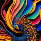 Stylized peacock digital artwork with vibrant multicolored feathers