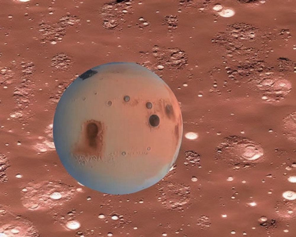 Composite Image: Detailed Mars Sphere on Textured Martian Surface