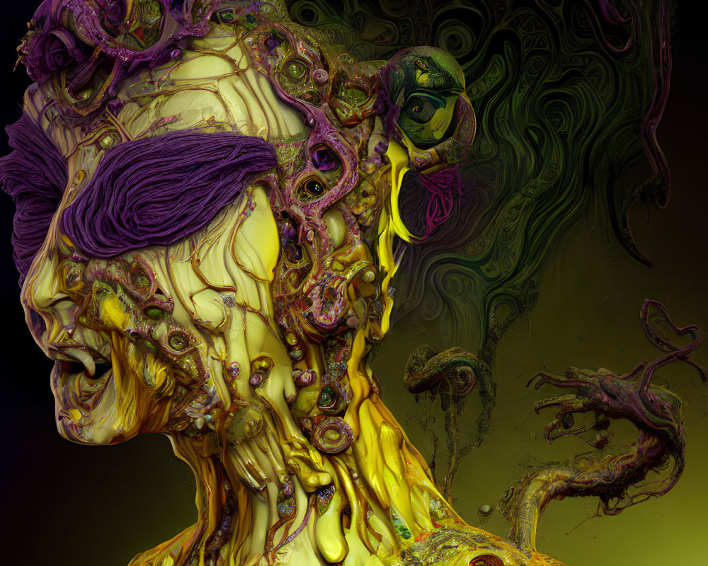 Colorful Surreal Fractal Image with Abstract Human-like Faces