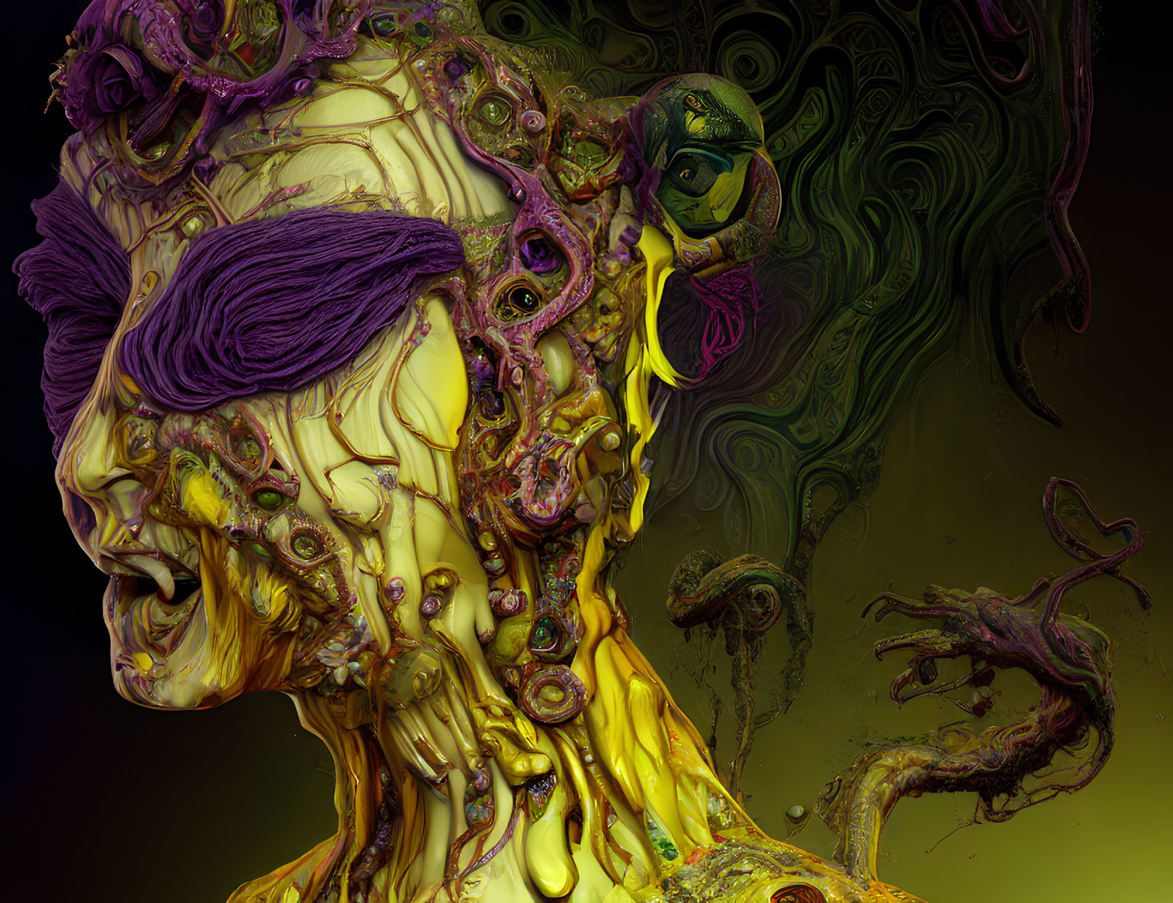 Colorful Surreal Fractal Image with Abstract Human-like Faces